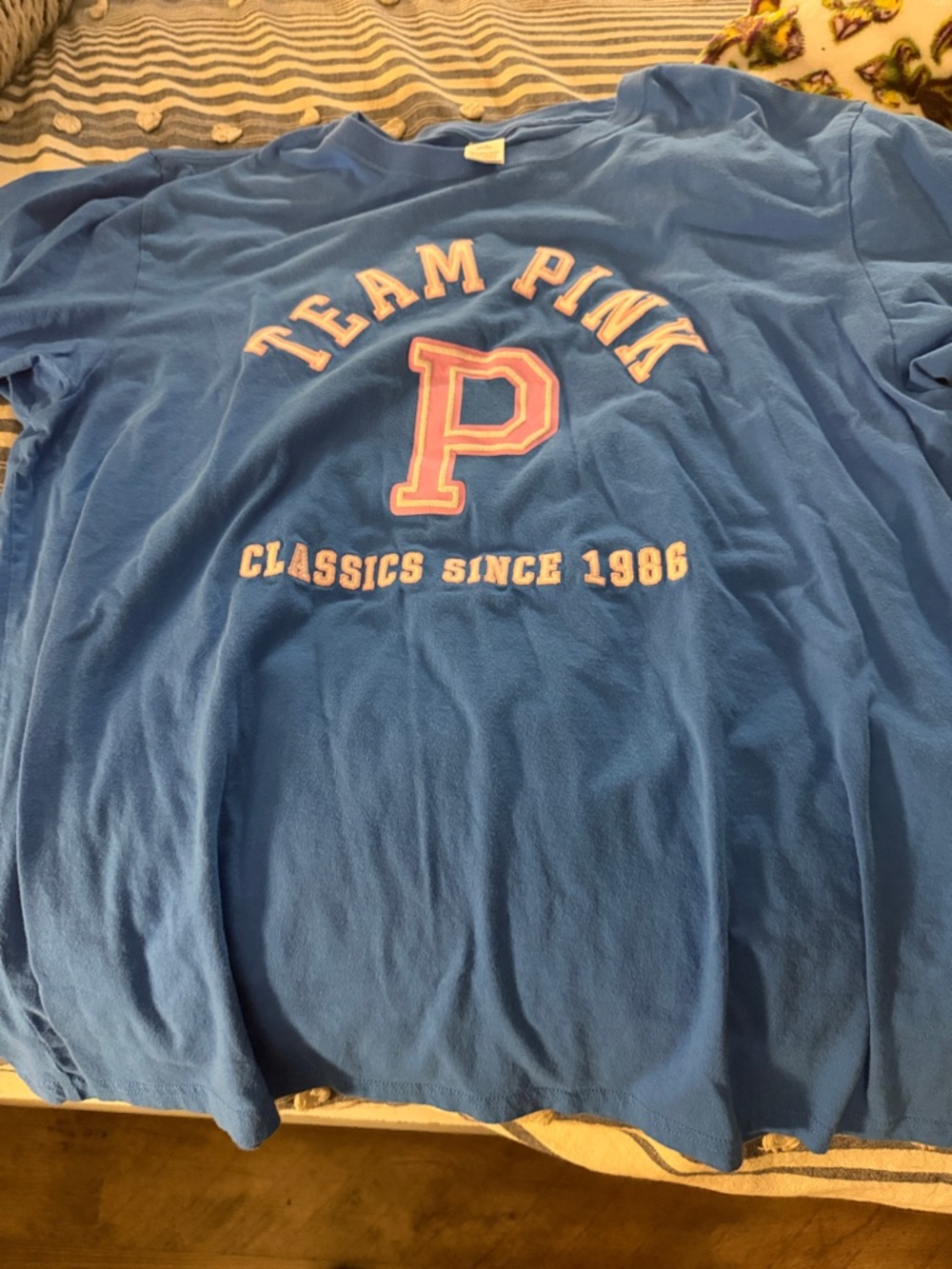 Victoria’s Secret Blue 'Team Pink' Graphic Tee with Pink Lettering never worn!